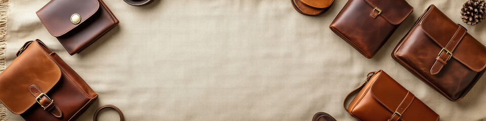 Leather Bags on Beige Background