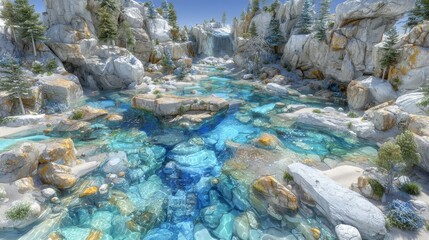 A peaceful lake nestled in the mountains, surrounded by serene summer landscapes, boasts crystal clear water and a calm beach, creating an idyllic setting that attracts nature tourism