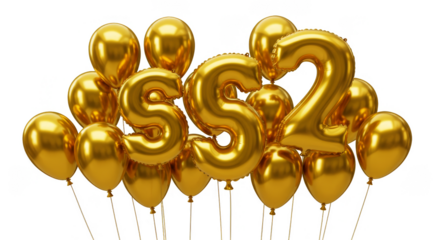 3d Golden Balloons Number Two Celebration Party Decoration Anniversary