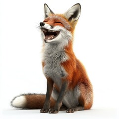 Obraz premium Joyful Red Fox Sitting On White Background Studio Shot