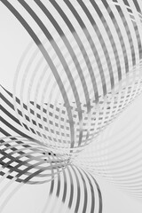 Luxurious metallic design with swirling gray lines with motion on smooth white surface as abstract background. 3D rendering. Captivating look pattern for chic branding or sophisticated presentations.