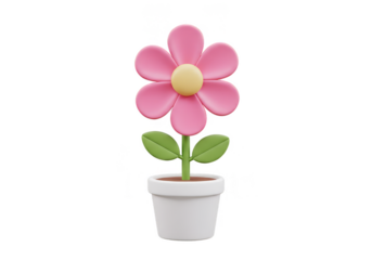 3d Illustration of a Pink Flower in White Pot Isolated on Transparent