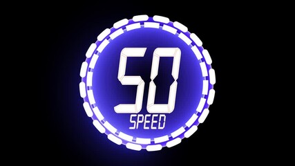 Animated digital speedometer with glowing blue HUD effect, showing 50 speed value. Perfect for automotive UI, futuristic dashboard, game overlays, or motion graphic projects. - Powered by Adobe