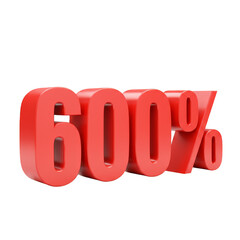 3D Red Six Hundred Percent on Transparent Background Isolated