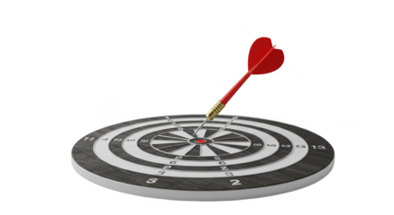 3D Render Isolated Dart Arrow on Target Bullseye Aim Accuracy