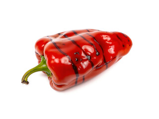 Grilled red chili pepper with burn marks isolated on white background, perfect for culinary, spicy food, or BBQ themes. Generative AI