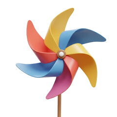 3D Render of Colorful Pinwheel Toy for Child Fun with Transparent Background