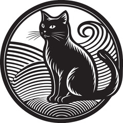 A cute black cat or kitten silhouette on a white background, perfect for a vector illustration or cartoon design