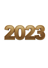 3D Render of Golden Metal Number 2023 For New Year Celebration