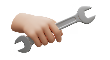 3d Render of Hand Holding Silver Wrench Tool for Repair with Grip