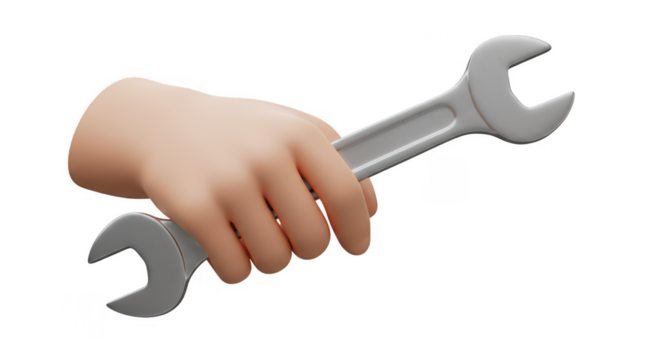 3d Render of Hand Holding Silver Wrench Tool for Repair with Grip