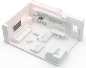 Minimalist White Apartment 3D Rendering Modern Interior Design