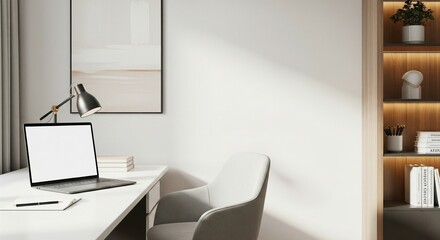 Top view of office table, minimalist working space