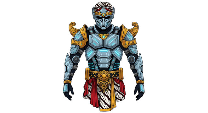 Cybernetic Warrior Futuristic Armor and Traditional Design Fusion
