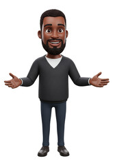 3d Rendering Illustration of a Smiling Black Man Character Arms Outstretched