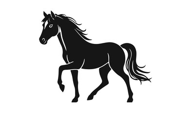 Horse silhouette vector, black stallion art, walking horse logo, elegant animal design, wild horse illustration