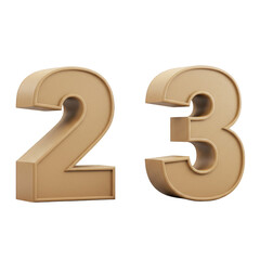 3D Rendering Golden Number Two and Three With Transparent Background