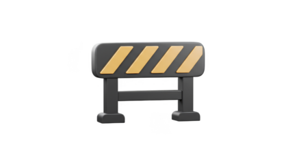 3D Rendering of a Black and Yellow Construction Barrier on Transparent