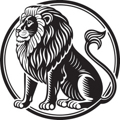 Black and white tribal lion head vector illustration for a powerful wild cat logo design or tattoo