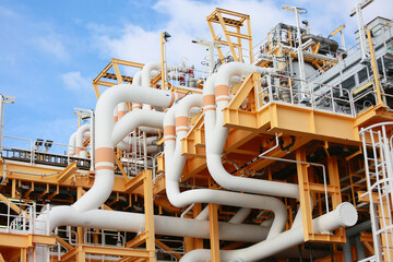 Oil and gas process in the gulf or the sea, The plant operation and operated by technician, The central processing platform under automatic control system and the product is oil and gas.