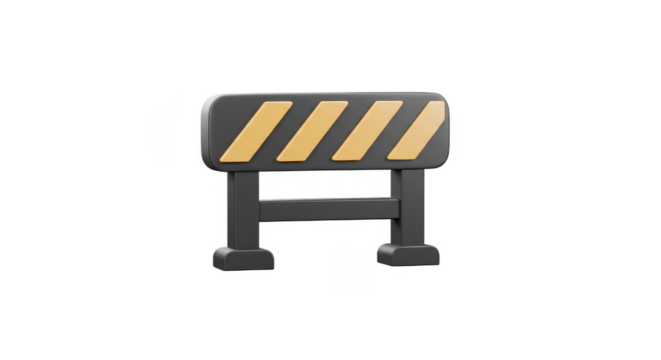 3D Rendering of a Black and Yellow Construction Barrier on Transparent