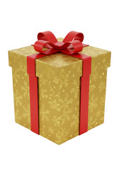 Obraz premium 3D Rendering Of Golden Gift Box With Red Ribbon on Transparent Background