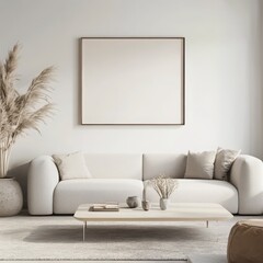 Modern Minimalist Living Room Interior Design With White Fluffy Sofa And Beige Accents