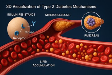3D Visualization of Type 2 Diabetes Mechanisms: Insulin Resistance, Atherosclerosis, and Dyslipidemia

