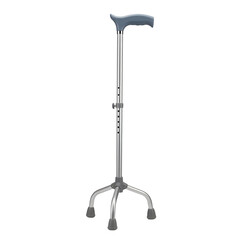 Adjustable quad cane for mobility support isolated on transparent background