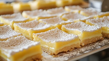 18. Display of bakery-style lemon bars with powdered sugar in uniform squares