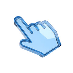 Blue glass hand cursor pointing isolated on transparent white background