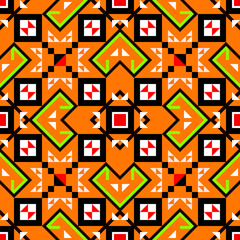 Colorful geometric seamless pattern with retro squares and digital elements in a vibrant abstract design