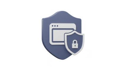 3D Security Shield with Browser Protection Padlock on Transparent Background