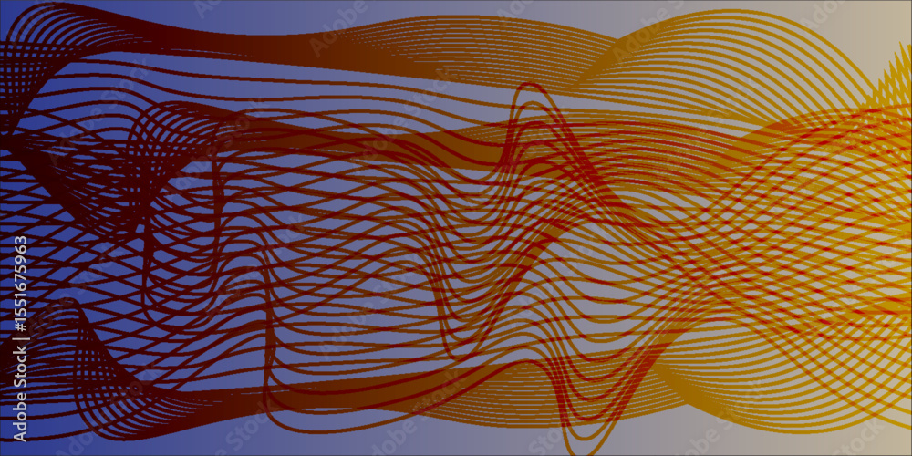 Poster abstract wavy line pattern with vibrant gradient colors transitioning from blue to orange, creating 