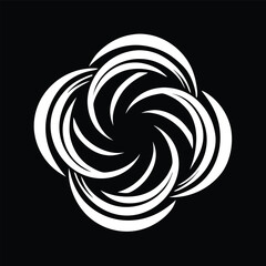 Abstract white and black design of interlocking curved elements in symmetry