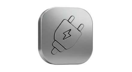 3D Silver Electrical Plug Icon Power Symbol on Transparent Background