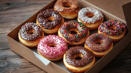33. Composition of baked donuts in a gift box with a transparent lid