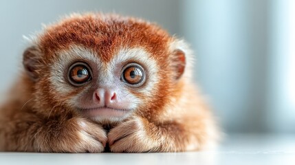 This adorable close-up image of a monkey showcases its expressive eyes and furry features, evoking joy and curiosity, capturing the playful spirit of wildlife in its natural habitat.