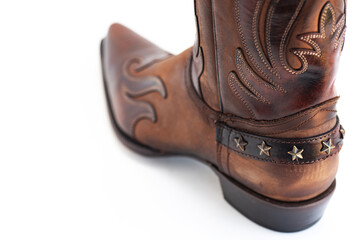 Western Boot with Decorative Inlay. Fine leather texture and artisanal craftsmanship