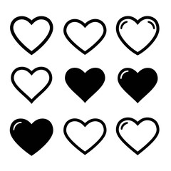 A set of heart icons with different styles isolated on white background