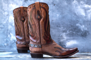 Western Boot with Decorative Inlay. Fine leather texture and artisanal craftsmanship