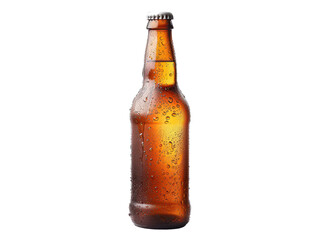 brown bottle of beer with fresh water drops isolated on white or transparent png