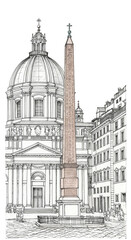 Ancient Obelisk in Rome Illustration Italian Piazzanavona Architecture