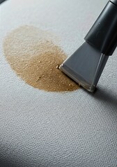 Professional upholstery cleaner machine extracting a liquid stain from fabric. Carpet and furniture deep cleaning service concept.