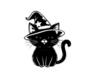 Cute Black Cat Wizard with Stars