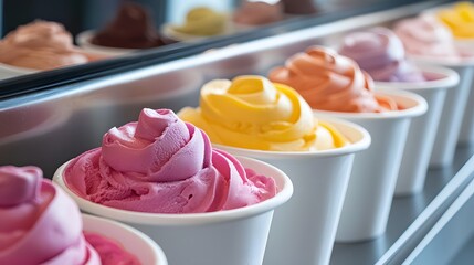 94. Clean product layout of frozen dessert cups in a neat row