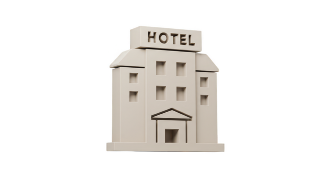 Beige Hotel Building Three Dimensional Icon with Transparent Background