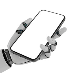 Hand holding Smartphone for communication and technology use on transparent png.