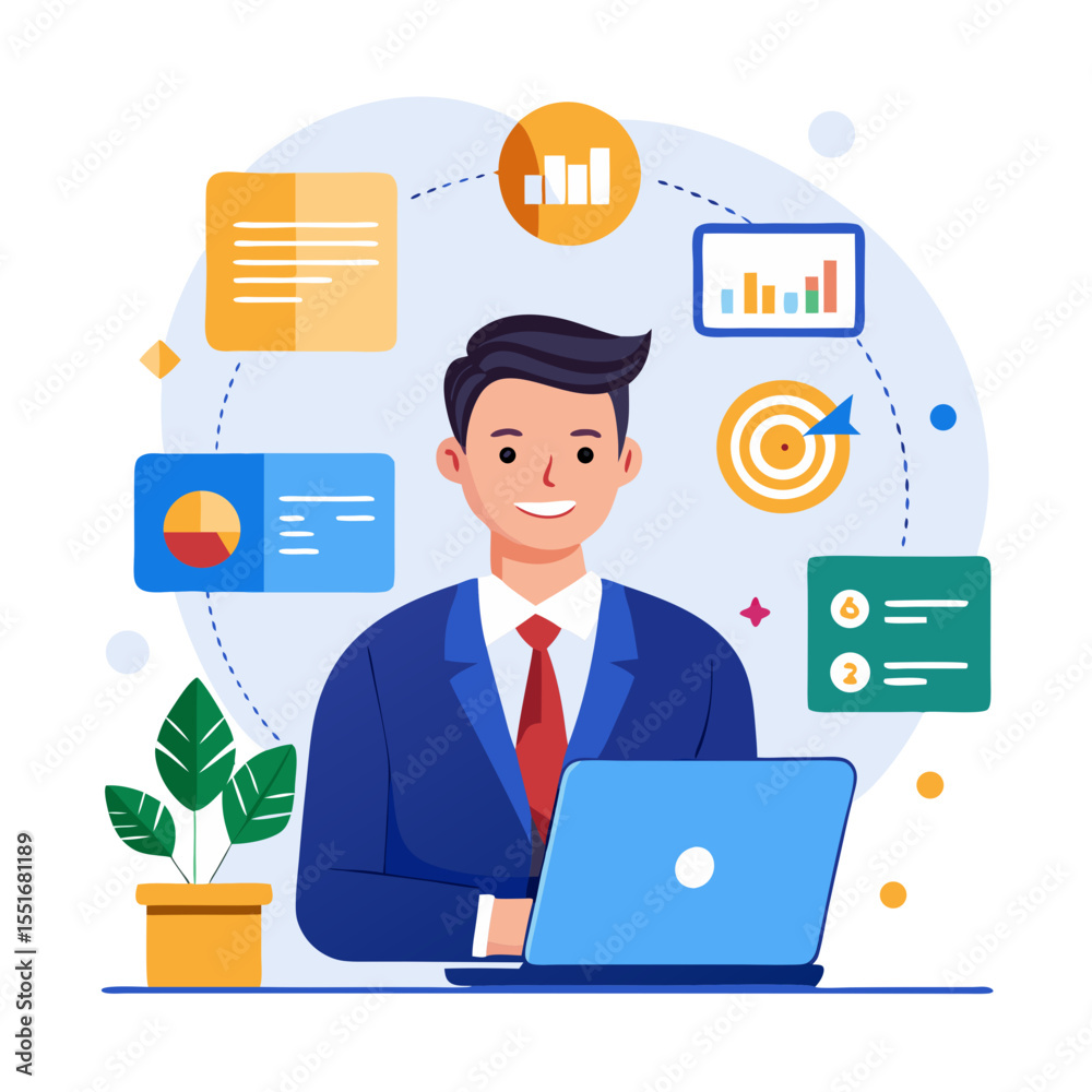 Poster crm for sales customer relationship management software concept businessman using laptop with sales 