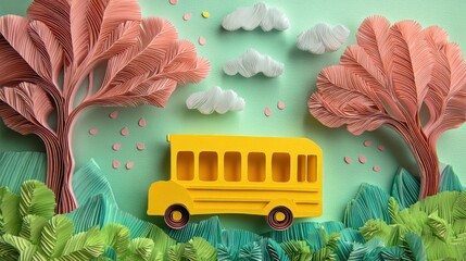 Yellow school bus transportation, a cheerful vehicle for education